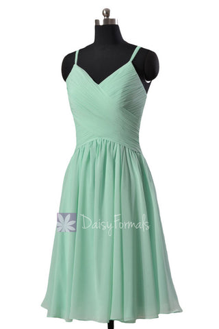 Pretty Short Mint Chiffon Dress Wedding Party Dress W/Spaghetti Straps(BM8515)