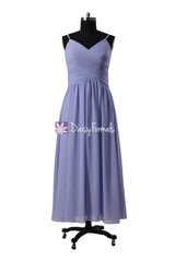 Light lilac floor length chiffon dress v-neck periwinkle beach party dresses w/straps(bm8515l)