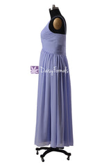 Light Lilac Floor Length Chiffon Dress V-Neck Periwinkle Beach Party Dress W/Straps(BM8515L)