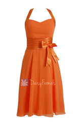 Eye-catching short halter chiffon formal dress discount orange bridesmaid dresses(bm8529)