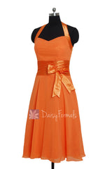 Eye-catching short halter chiffon formal dress discount orange bridesmaid dress(bm8529)