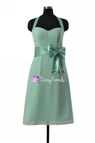 Adorable Mint Green Chiffon Party Dress Halter Neckline Bridesmaids Dress (BM8529)