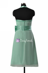 Adorable mint green chiffon party dress halter neckline bridesmaids dresses (bm8529)