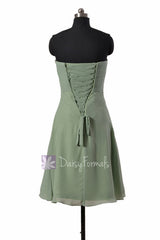 Knee length elegant chiffon dress sweetheart green online bridesmaid dresses w/hand made flowers(bm8534)