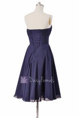 Navy strapless bridesmaid dress online short bridal party dresses with sash(bm856)