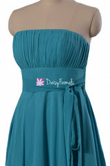 Romantic cyan inexpensive chiffon bridesmaid dress delicate strapless a-line party dresses (bm856)
