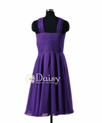 Chic knee length purple bridal party dress online chiffon prom dresses w/straps(bm856a)