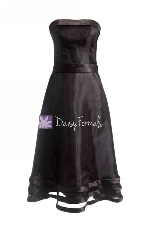 Black Strapless Party Dress Organza Formal Dress Little Black Formal Dress (BM857)
