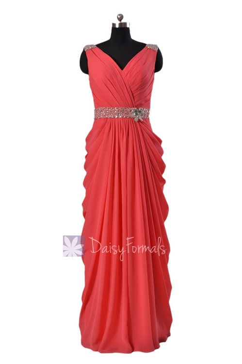 Beaded Cherry Chiffon Dress Beach Wedding Dress Long V-Neck Bridesmaid DaisyFormals-Bridesmaid and Formal Dresses in 59+ Colors Beaded Cherry Chiffon Dress Beach Wedding Dress Long V-Neck Bridesmaid DaisyFormals-Bridesmaid and Formal Dresses in 59+ Colors