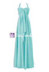 Empire beach wedding party dress long aqua halter best chiffon bridesmaid dress (bm892l)