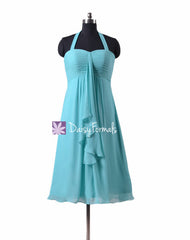 Flowing Beach Wedding Dress Tiffany Blue Bridesmaid Dresses W/Halter straps (BM892S)