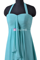 Flowing beach bridesmaid wedding dress tiffany blue bridesmaid dress w/halter straps (bm892s)