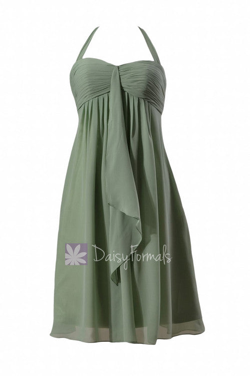 Pretty halter elegant chiffon bridesmaid dress sweetheart short bridal party dress(bm892s)