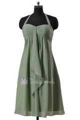 Pretty halter elegant chiffon bridesmaid dress sweetheart short bridal party dresses(bm892s)