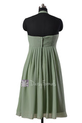 Pretty Halter Chiffon Bridesmaid Dress Sweetheart Short Bridal Party Dress(BM892S)