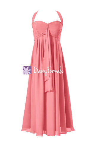 Flowing Empire Chiffon Evening Gown Tea Length Party Dress Light Coral Wears (BM892T)