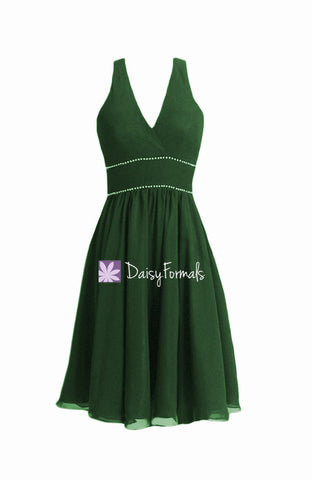 Hunter Green V-neckline Bridesmaid Dress Green Evening Dress Formal Dress(BM906)