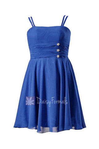 Plus Size Sapphire Chiffon Party Dress Beaded Blue Cocktail Dress Prom Dress W/Straps(BM909)