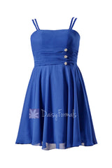 Plus size sapphire chiffon party dress beaded blue cocktail dress prom dress w/straps(bm909)