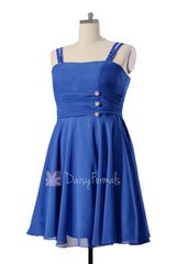 Plus size sapphire chiffon party dress beaded blue cocktail dress prom dresses w/straps(bm909)