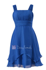 Royal blue chiffon discount bridesmaid dress cobalt blue knee length formal dresses w/straps(bm912)