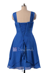 Royal Blue Chiffon Bridesmaid Dress Cobalt Blue Knee Length Formal Dress W/Straps(BM912)