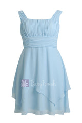 Plus size sky blue chiffon party dress knee length bridesmaid dresses w/straps(bm912)