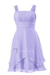 Affordable lavender chiffon bridesmaid dress short formal dress w/flowing layers(bm912)
