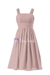 Vintage rose pink chiffon party dress flowing dusty rose chiffon bridesmaids dress (bm913)