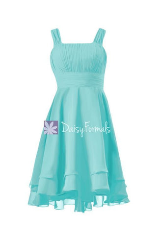 Short Robin Egg Blue Bridesmaids Dress High Low Aqua Blue Party Dress (BM914)