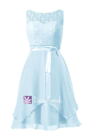 Vintage Blue Garden Wedding Bridesmaids Dress Party Dress Short Lace Formal Dress (BM917)