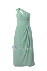 Long plus size one-shoulder bridal party dress online mint chiffon formal dress w/ keyhole bodice(bm918)