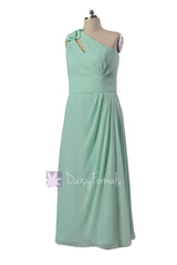 Long plus size one-shoulder bridal party dress online mint chiffon formal dresses w/ keyhole bodice(bm918)