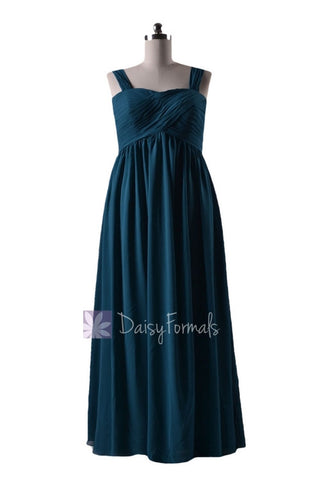 In stock,Ready to Ship - Plus Size Long Peacock Teal Chiffon Bridesmaid Dress (BM10821L)- (#42 Dark Teal)