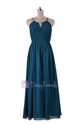 Peacock Teal Bridesmaid Dress Long Dark Teal Chiffon Party Dress (BM10826L)