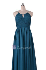 Peacock teal best bridesmaid dress long dark teal chiffon party dresses (bm10826l)