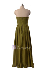 Long Strapless Dark Olive Chiffon Bridesmaid Dress Clover Sweetheart Bridal Party Dress(BM975)