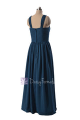Gracious Full Length Bridesmaid Dress Peacock Blue Chiffon Dress W/Straps(BM9823)