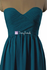 Dark teal elegant chiffon party dress long sweetheart teal formal dress evening dresses (bm9823st)