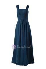 Peacock blue chiffon online bridesmaid dress floor length formal dresses w/square neck(bm9826)