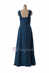 Peacock Blue Chiffon Bridesmaid Dress Floor Length Formal Dress W/Square Neck(BM9826)