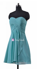 Short and sexy strapless bridal party gown knee length elegant chiffon assymetric dresses (bm990)