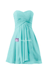 Short and sexy strapless bridal party gown knee length elegant chiffon assymetric dress (bm990)