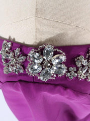 V-Neck Half Sleeves Purple Chiffon Beaded Long Bridesmaid Dress(BMA201L)