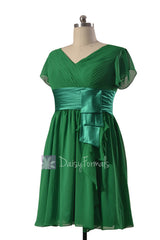 Vintage green chiffon bridesmaid dress short formal dresses w/flutter sleeves(bmdk123)