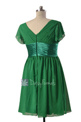 Vintage Green Chiffon Bridesmaid Dress Short Formal Dress W/Flutter Sleeves(BMDK123)