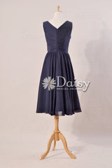 Dark Blue Modest Bridal Party Dress Navy Knee Length Bridal Party Dress Formal Dress(CSR2754-M)
