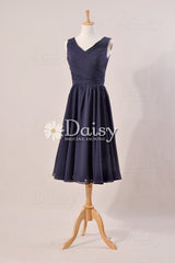 Dark blue modest bridal party dress navy knee length bridal party dress formal dresses(csr2754-m)