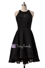 Short black prom dress little black party dress short high low black chiffon formal dress (cst1004)