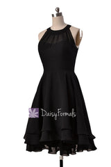 Short black prom dress little black party dress short high low black chiffon formal dresses (cst1004)